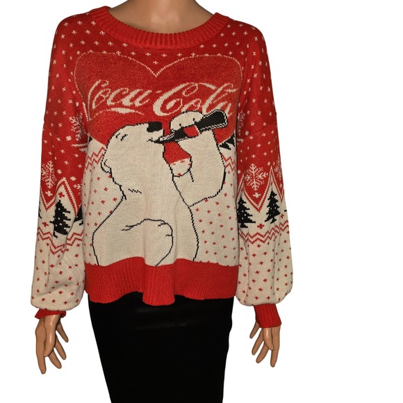 Coca-Cola Polar Bear Christmas Holiday‎ Sweater XL Red White Black Novelty